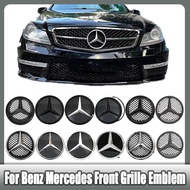 Car Front Grille Star Emblem Logo For Mercedes Benz Matte Black border and Chrome silver border deco