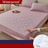 Quilted 100% Waterproof Fitted Sheet with Elastic Queen King Size Mattress Protector Solid Bed Cover( Pillowcase Need Order)