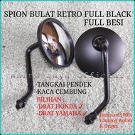 HITAM Retro Round Rear View Mirror Full Iron Black Honda Yamaha Motorcycle Variations Convex Classic