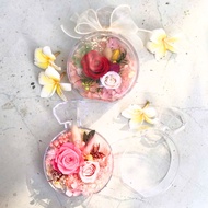 Transparent dried immortal flower box with beautiful bow tie, meaningful immortal flower gift for lo