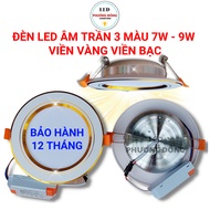 3-Color LED Ceiling Light with Gold Border, Silver Border 7w, 9w