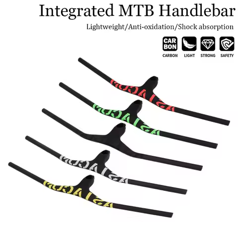 ASIACOM Full Carbon One Piece MTB Cockpit -17 Degree Aerodynamic Straight Flat Crossbar