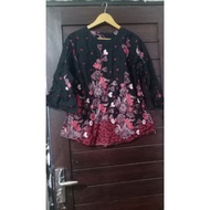 HITAM Maroon black trumpet sleeve Batik blouse size M code 682