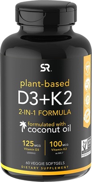 HŨ 60 VIÊN Vitamin D3 + K2 SPORTS RESEARCH SR GỐC THỰC VẬT - CHIẾT XUẤT DẦU DỪA Coconut Oil ĂN CHAY