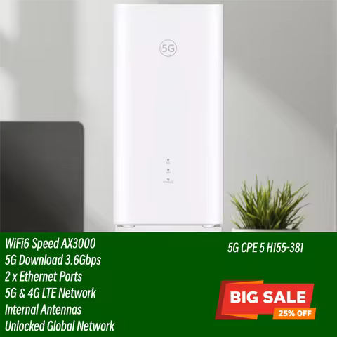 Unlocked Brovi 5G CPE H155-381 WiFi 6 AX3000 Indoor Gigabit 5G Wireless Router 4G LTE CAT20 Sim Card