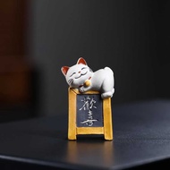 Zisha Drinking Tea Cat Tea Pet Kitten Ornaments Creative Hand-Sculpture Lucky Cat Tea Table Creative
