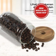 [RIJEK SALE] Airtight Glass Jar Canister Coffee Storage Wood Lid - SL01