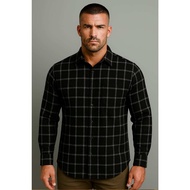 KEMEJA Sekido Man - AZRAF Men's Black Long Sleeve Flannel Shirt