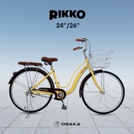OSAKA RIKKO 24นิ้ว จักรยานทรงคลาสสิค ตะกร้าสเตนเลส วงล้ออลูมิเนียม เบาะนิ่มซ้อนท้ายได้ อุปกรณ์ติดรถม