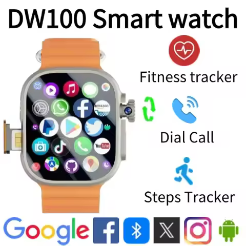 2025 DW100 4G Android Smartwatch with Global Calling Fingerprint Unlock 2.29 Inch AMOLED 4G SIM Vide