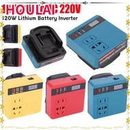 HOULAI 1Pcs Battery Inverter, 18V 20V To 220V Dual Plug Smart Transformer, 120W Household Multifunct