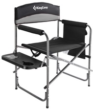KingCamp Camping Foldable Padded Director Arm Chair with Side Table and Pocket, Black