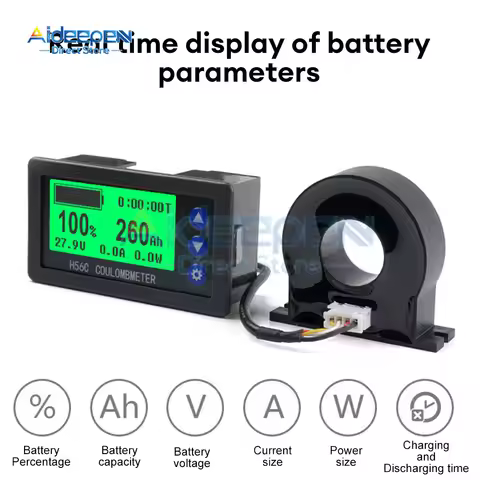 Battery Monitor Hall Coulomb Meter DC 9-100V 100A 400A Lifepo4 lead-acid Li-ion lithium capacity pow