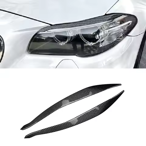 2Pcs Car Headlight Head Lamp Eyebrow Headlight Cover Trim Sticker Carbon Fiber ABS for BMW 5 Series 