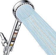 Filtered Shower Head with Handheld, PWERAN High Pressure Adjustable Spray Mode Showerhead with Hose, Bracket and 15 Stage Shower Filter for Hard Water, Showerhead with ON/OFF Switch for Pets Bath