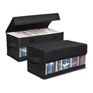 2 Pcs CD Case Organizer with Lid CD Case Storage Stackable Jewel Cases with Handles Foldable CD Orga