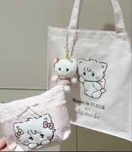 mikko illustrations 日本 帆布袋 化妝包 限量版 鎖匙扣 包包掛件 毛公仔 掛飾 手提袋 白貓 mdf Maison de FLEUR 白色小貓 Mousse 棕色小熊Latte 