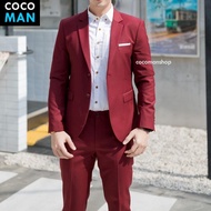 COCO-MAN ชุดสูทผู้ชายสีไวน์แดง หรือแดงเบอร์กันดี (แดงเลือดหมู) เสื้อสูทกระดุม 2เม็ด มีกางเกงเข้าชุด