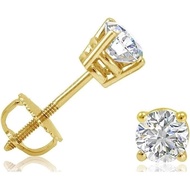 1/2 Ct Round Diamond Stud Earrings 14K Yellow Gold for Women | Screw Back, Basket Setting, Solitaire