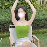 Green knitted 2024 suspender vest niche strapless base sleeveless short outer wear sexy top绿色针织2024吊