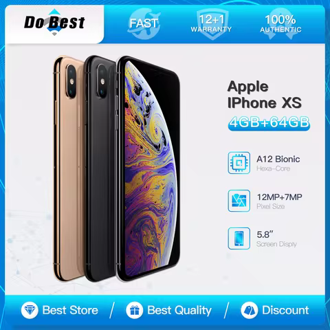 Original iPhone XS 4G LTE 5.8" A12 Bionic Hexa-Core 64/256GB ROM NFC Unlocked iOS Mobile Phone