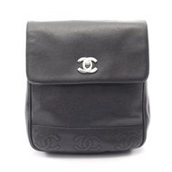 【二手】香奈兒 (Chanel) 三重 Coco 標誌雙肩包，黑色魚子醬紋小牛皮（粒面小牛皮），女士三重 Coco 標誌雙肩包