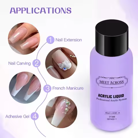 MEET ACROSS 40ml Acrylic Liquid Monomer For Nails Nail Art Carving Extension For Acrylic Powder Acry