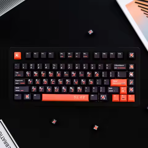 KYOMOT Cool Black And Orange Keycaps Cherry Profile DYE-SUB Cyber Warrior Style Keycap For MX Switch