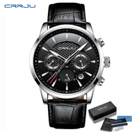 CRRJU New Fashion Business Pria Kuarsa Menonton Tahan Air Chronograph Tanggal Olahraga Kulit Menonto