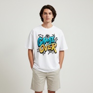 Oversized Game Over T-Shirt Cotton Combed 24s Unisex Adult White - OVS-20