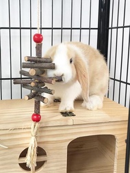 1入組蘋果木咀嚼玩具懸掛木頭鉤吊墜適用於兔子,豚鼠,倉鼠,小寵物,通用