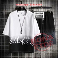 月巴系列M-4XL 日系短袖寬身冰絲印花 [CL006] T-SHIRT & SHORTS 連短褲 (黑衫黑褲/白漸變黑衫黑褲) Oversize Feel 唔怕你有肚腩仔 夏季室內冷氣合用 日本中碼