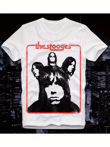 Men's Retro The Stooges & Iggy Pop Punk Rock Band Graphic T-Shirt, featuring the famous Stooges logo