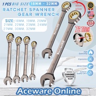 1PCS 18MM - 32MM Ratchet Spanner Gear Wrench Hand Tools Combination Spanar Heavy Duty Chrome Vanadiu
