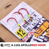 LIONS A-1101 APOLLO RED HOOK Perambut Sabiki Fishing Hook Mancing Apollo Rig Hook