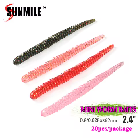 SUNMILE 20pcs Easy Shaker 6.2cm Senko Worm Fishing Soft Lures Artificial Silicone Bass Trout Plastic