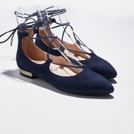 零碼【法式調情】繞踝綁帶尖頭金屬跟平底鞋_午夜藍