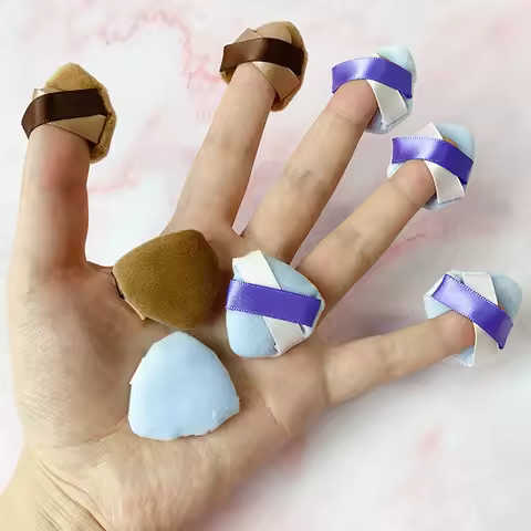 4/8/12pcs Crystal Velvet Mini Finger Cosmetic Puff Detail Makeup Setting Powder Triangle Cosmetic Pu