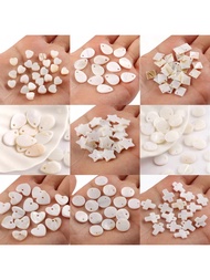 30 ชิ้น เปลือกหอยแม่มุก เปลือกหอยธรรมชาติ เครื่องประดับจี้รูปหยดน้ำ ดาว หัวใจ กางเขน จานกลม สำหรับทำ