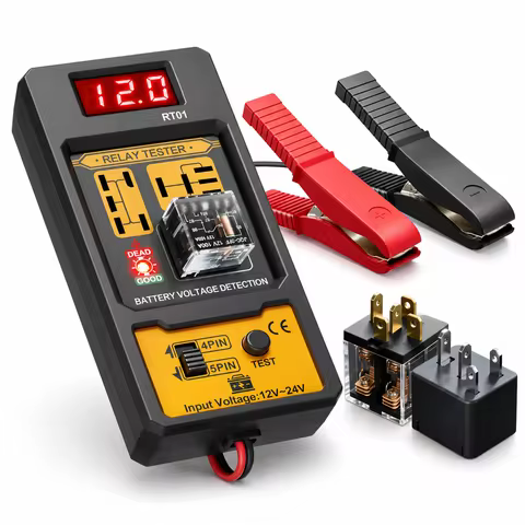 RT01 Car Relay Tester with Battery Clamps, 12V Universal 4/5 Pin Relay Test Tool, Heavy-Duty Automot