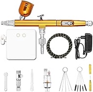 Ryanong Paint Sprayer Auto Stop Function Dual-Action Airbrush With Compressor 0.2mm/0.3mm/0.5mm Gold