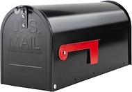 Japard Black Metal Mailbox, Galvanized Steel, Standard Medium Capacity, Waterproof and Rustproof wit