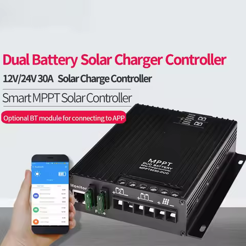 30A MPPT Controller Support Bluetooth APP LCD 12V/24V for Lead-acid Lithium Dual Battery Solar Charg