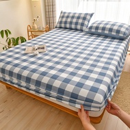Checkered / Solid Bed Sheet Fitted Bedsheet Cadar Single Queen King Size Bed Sheet Sarung Tilam Mattress Protector