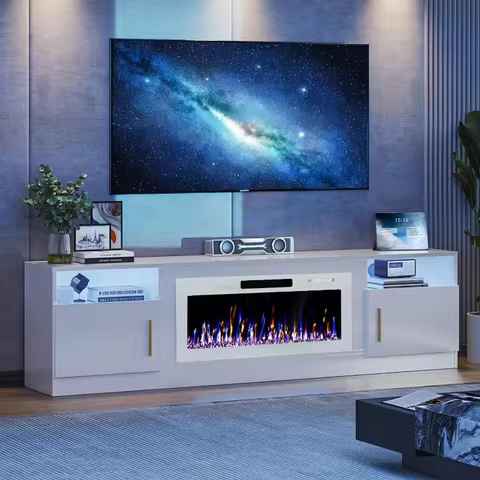 VITESSE LED Light Entertainment Center 36 Inch Electric Fireplace TV Stand Console Fits TV Up to 80 