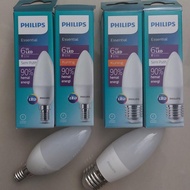 Lampu Lilin PHILIPS LED Candle Essential 6 W Watt E14 E27 Warna Amber Kuning 2700K Cool White 4000K