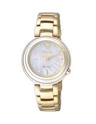 [Powermatic] Citizen Eco-Drive EM0336-59D Mother of Pearl Dial Gold Tone Stainless Steel Ladies / Womens Watch