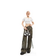 APEA2022 Summer One-Shoulder Short Top - Textured Lace with Pleats & Puffed Sleeves