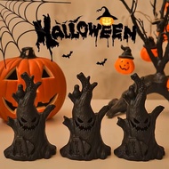 LED Glowing Ghost Face Candle Halloween Ghost Tree Lantern Handmade Ghost Tree Stumps Candle