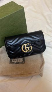 GUCCI GG Marmont Logo Super Mini Supermini Bag 金色復古雙G配鑰匙圈 牛皮 單肩包 斜挎包 超迷你  送禮 |  476433-DSVRT-1000 | 